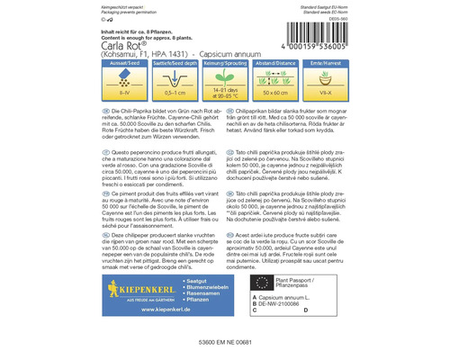 Emballage de graines de piment Carla Rot