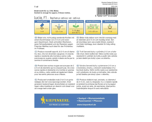 Paquet de graines de radis Lucia F1