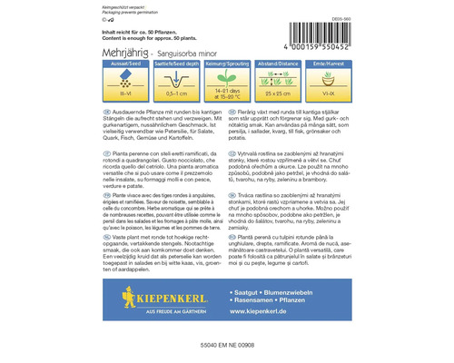 Mehrjähriges Saatgut Sanguisorba minor mit Informationen zu Aussaat, Saattiefe, Keimung, Abstand und Ernte
