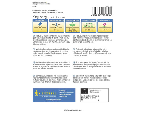 Paquet de graines de tournesol King Kong