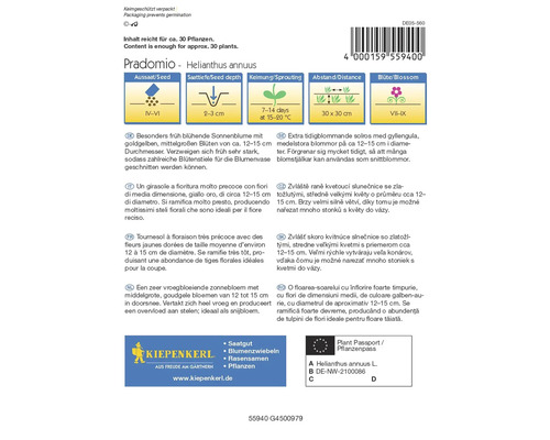 Informations sur l''emballage du Pradomio Helianthus annuus