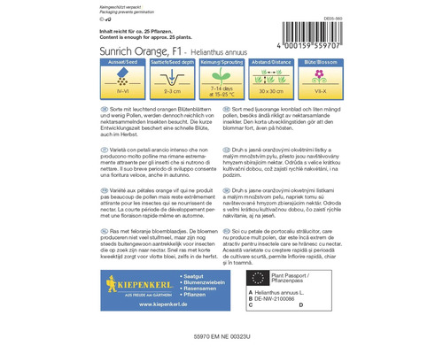 Verpackung Sonnenblumen Sunrich Orange F1 Samen