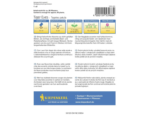 Tiger Eyes Tagetes patula Blumensamenpackung