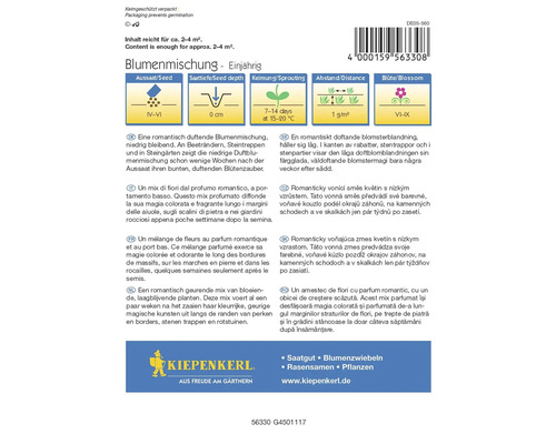 Blumensamenmischung für einjährige, niedrig wachsende, duftende Blumen