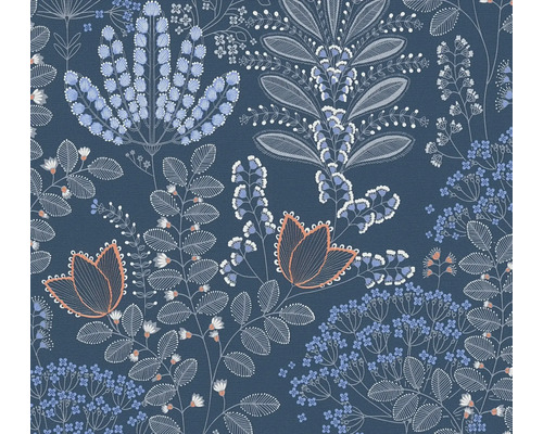 Papier peint intissé 39349-4 Famous Garden fleurs bleu taupe Papier peint à motif floral pour la décoration murale