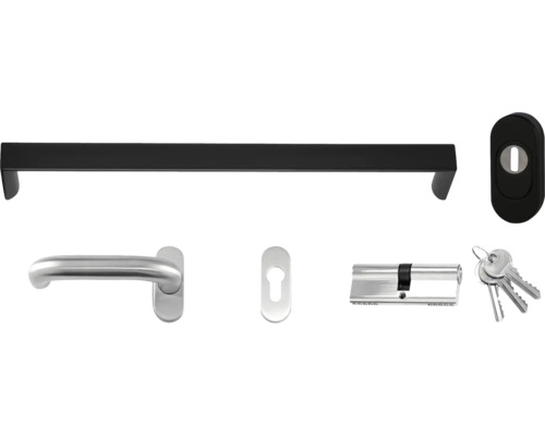 Griffset Düsseldorf 160cm anthrazit rechts inkl.Profilzylinder 50/60 N+G für HT Serie Genial 106 Türbeschlagset mit Türgriff, Langschild, Zylinder und Schlüssel
