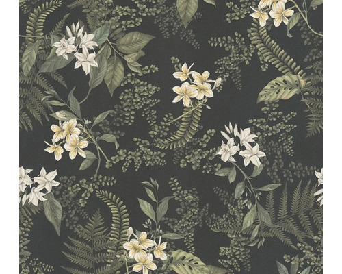 Papier peint intissé 39424-4 Drawn into Nature fougère noir Papier peint avec motif floral de jungle