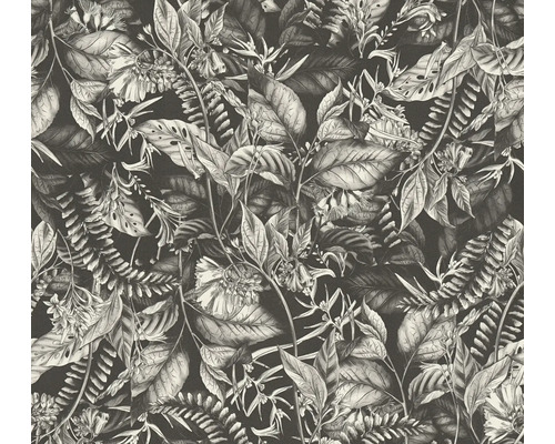 Papier peint intissé 39425-2 Drawn into Nature feuilles jungle floral naturel blanc noir