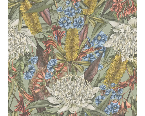 Papier peint intissé 39428-1 Drawn into Nature mélange de fleurs vert clair jaune bleu Papier peint intissé 39428-1 Drawn into Nature mélange de fleurs vert clair jaune bleu