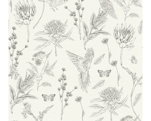 Papier peint intissé 39429-2 Drawn into Nature fleurs blanc noir