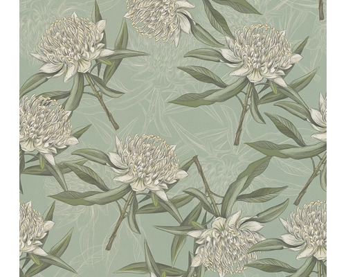 Papier peint intissé Drawn into Nature feuilles jungle floral naturel bleu vert blanc Papier peint intissé Drawn into Nature feuilles jungle floral naturel bleu vert blanc