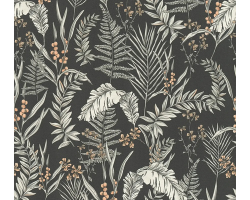 Papier peint intissé Drawn into Nature feuilles jungle floral naturel noir blanc orange gris Papier peint intissé Drawn into Nature feuilles jungle floral naturel noir blanc orange gris