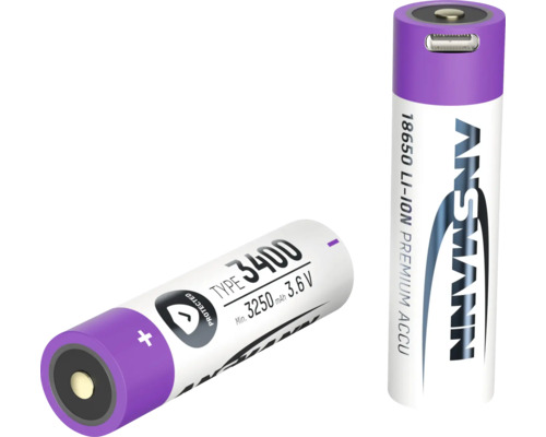 Deux piles rechargeables lithium-ion Ansmann 18650