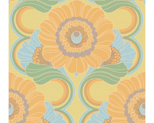Papier peint intissé 39530-1 Retro Chic fleurs jaune orange Papier peint à petites fleurs avec motif floral