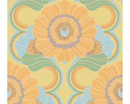 Papier peint intissé 39530-1 Retro Chic fleurs rétro jaune orange