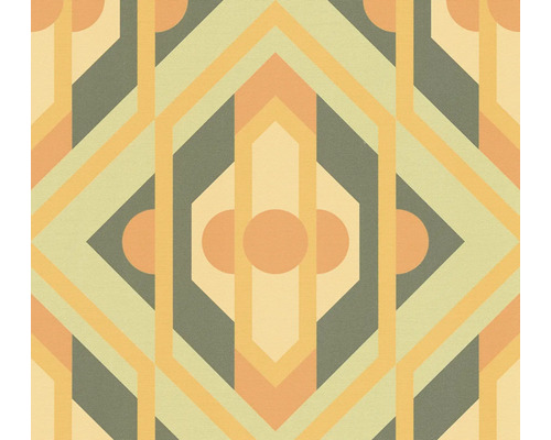 Papier peint intissé 39531-2 Retro Chic ornement jaune Motif géométrique avec losanges, lignes et cercles