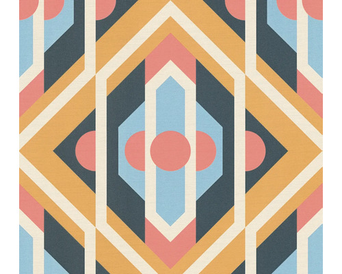 Papier peint intissé 39531-4 Retro Chic ornement bleu Motif géométrique abstrait à des fins de décoration