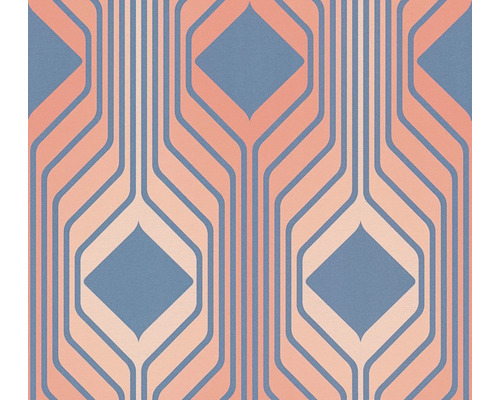 Papier peint intissé 39532-2 Retro Chic lignes bleu Papier peint à motif géométrique de lignes et losanges
