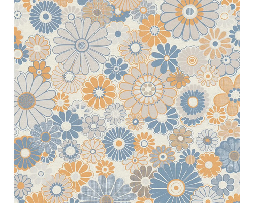 Papier peint intissé 39535-2 Retro Chic pétales bleu Papier peint à fleurs avec motif floral