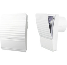 Deux vues d''un ventilateur mural blanc avec surface structurée