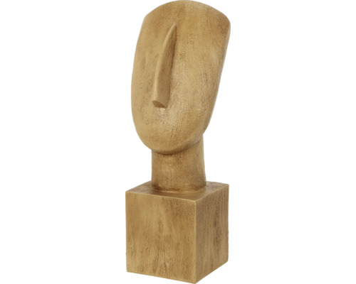 Dekorative Skulptur eines stilisierten Kopfes auf einem Sockel