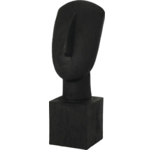Dekofigur in Form eines stilisierten Gesichtes aus Holz auf einem Sockel