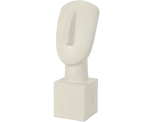 Dekorative Skulptur eines stilisierten Gesichtes auf Sockel