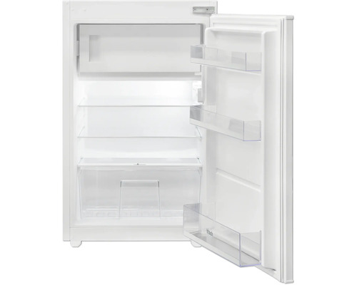 Geöffneter Kühlschrank mit Regalen und Türfächern