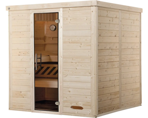 Elementsauna Weka Kemi 3 inkl. 7,5 kW Ofen u.digitaler Steuerung mit graphitfarbiger Ganzglastüre