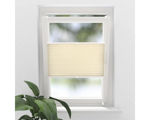 SOLUNA Faltenplissee mit Seitenverspannung ohne Bohren beige 40x130 cm Beige Plisseeanlage am Fenster