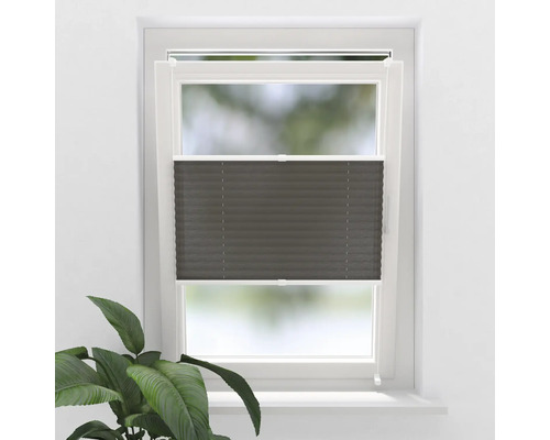 SOLUNA Faltenplissee mit Seitenverspannung ohne Bohren grau 40x130 cm Fenster mit grauem Plissee