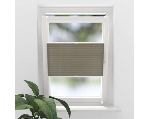 Store plissé SOLUNA avec guidage latéral sans perçage taupe 40x130 cm Fenêtre avec store plissé pour la protection solaire