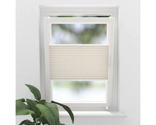 SOLUNA Faltenplissee mit Seitenverspannung ohne Bohren natur 40x130 cm Fenster mit Faltstore für Sicht- und Sonnenschutz