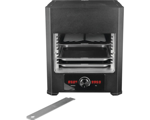 Elektrogrill Sonnenkönig 2000 W schwarz inkl. Fettauffangschale und Grillrost Lebensmittel Dörrautomat mit mehreren Einschüben, Temperaturanzeige und Zeitschaltuhr.
