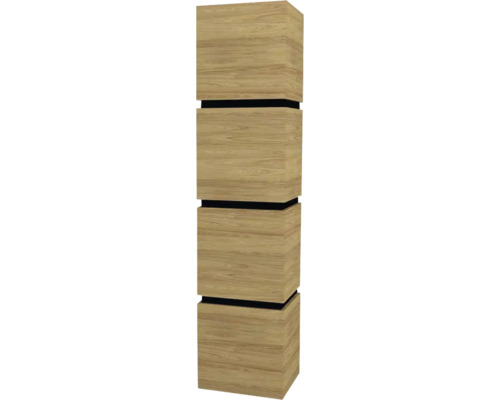 Armoire haute suspendue avec 4 portes et 3 tiroirs Devo Viva 2.0 gauche lxhxp 40x170x35 cm natural hickory