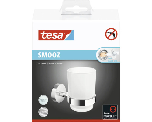 Tesa Smooz Gobelet à brosse à dents mural avec verre dépoli et applications chromées dans son emballage