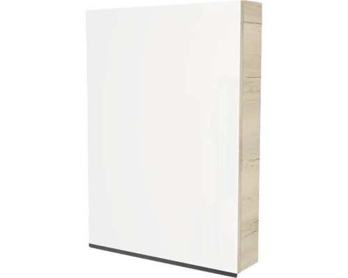 Armoire de toilette Devo Viva 2.0 gauche lxhxp 60x85x15 cm oak halifax white Armoire haute blanche avec éléments en bois