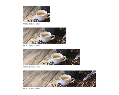 Crédence de cuisine Profix avec tasse de café et grains de café en différentes tailles