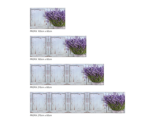 Film de crédence décoratif avec motif lavande en différentes tailles.