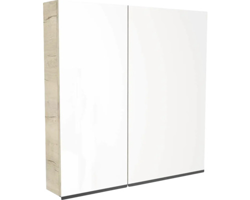 Devo Spiegelschrank Viva 2.0 rechts BxHxT 70 x 85 x 15 cm oak halifax white Weißer Spiegelschrank mit Holzelementen für das Badezimmer