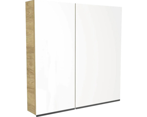 Devo Spiegelschrank Viva 2.0 rechts BxHxT 70 x 85 x 15 cm natural hickory Doppeltüriger Hängeschrank mit Holzstruktur an den Seiten