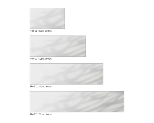 Panneaux PROFIX de différentes tailles : 100 cm x 60 cm, 160 cm x 60 cm, 210 cm x 60 cm et 270 cm x 60 cm.