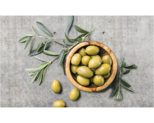 Crédence de cuisine mySpotti Profix Olive & Concrete olives mur en béton 100 x 60 cm PX-10060-1506-HB