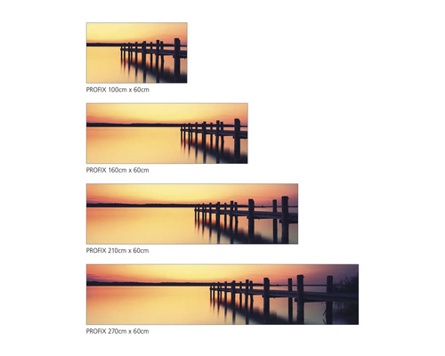 Image murale PROFIX avec jetée dans le lac au coucher du soleil en différentes tailles