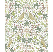 Papier peint avec motif d''oiseaux, de plantes et de baies