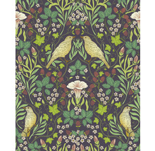 Papier peint avec motif d''oiseaux, de fleurs et de baies