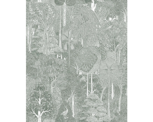 Papier peint intissé 47651 Heritage forêt vert Papier peint avec motif de forêt et dessins d''arbres détaillés