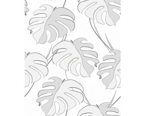 Papier peint intissé Kylie feuilles de monstera blanc gris