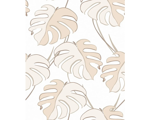 Papier peint intissé 81605 Kylie floral blanc beige Papier peint avec motif de feuilles de Monstera