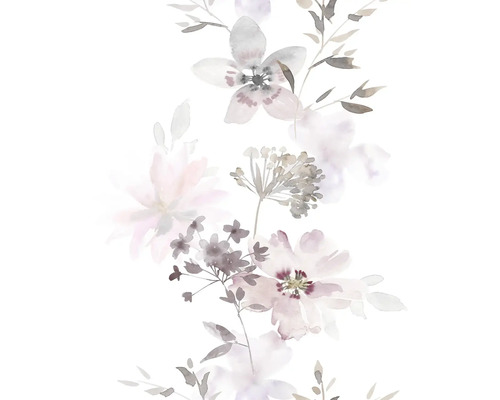 Papier peint intissé 81623 Kylie pastel fleurs blanc gris Représentation à l''aquarelle de fleurs et de feuilles